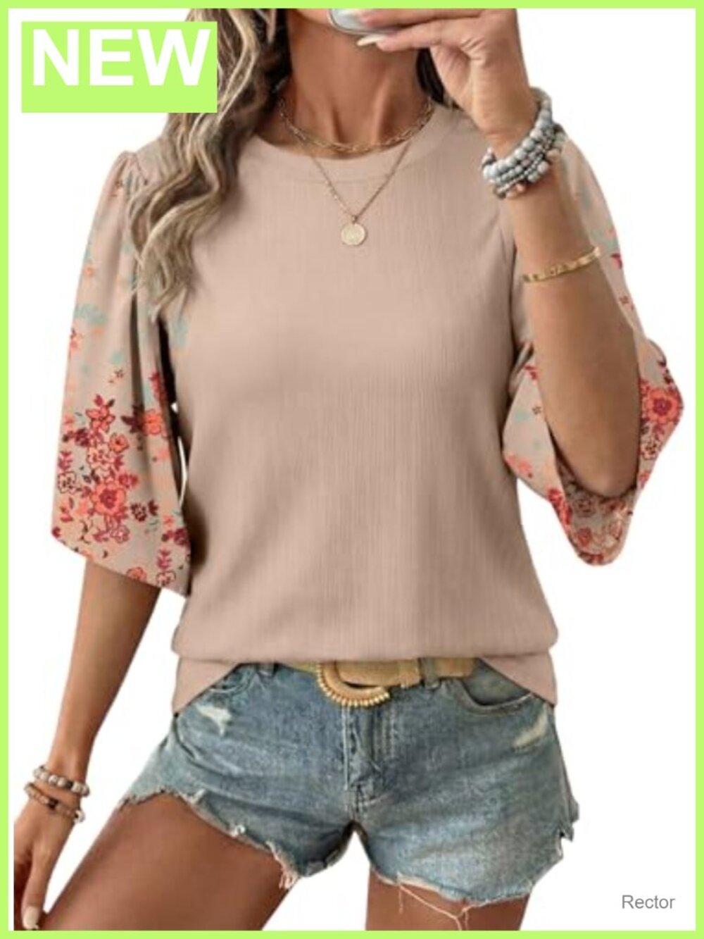 Floral Patchwork 3/4 Bell Sleeve Top Peasant Blouse Teacher Work